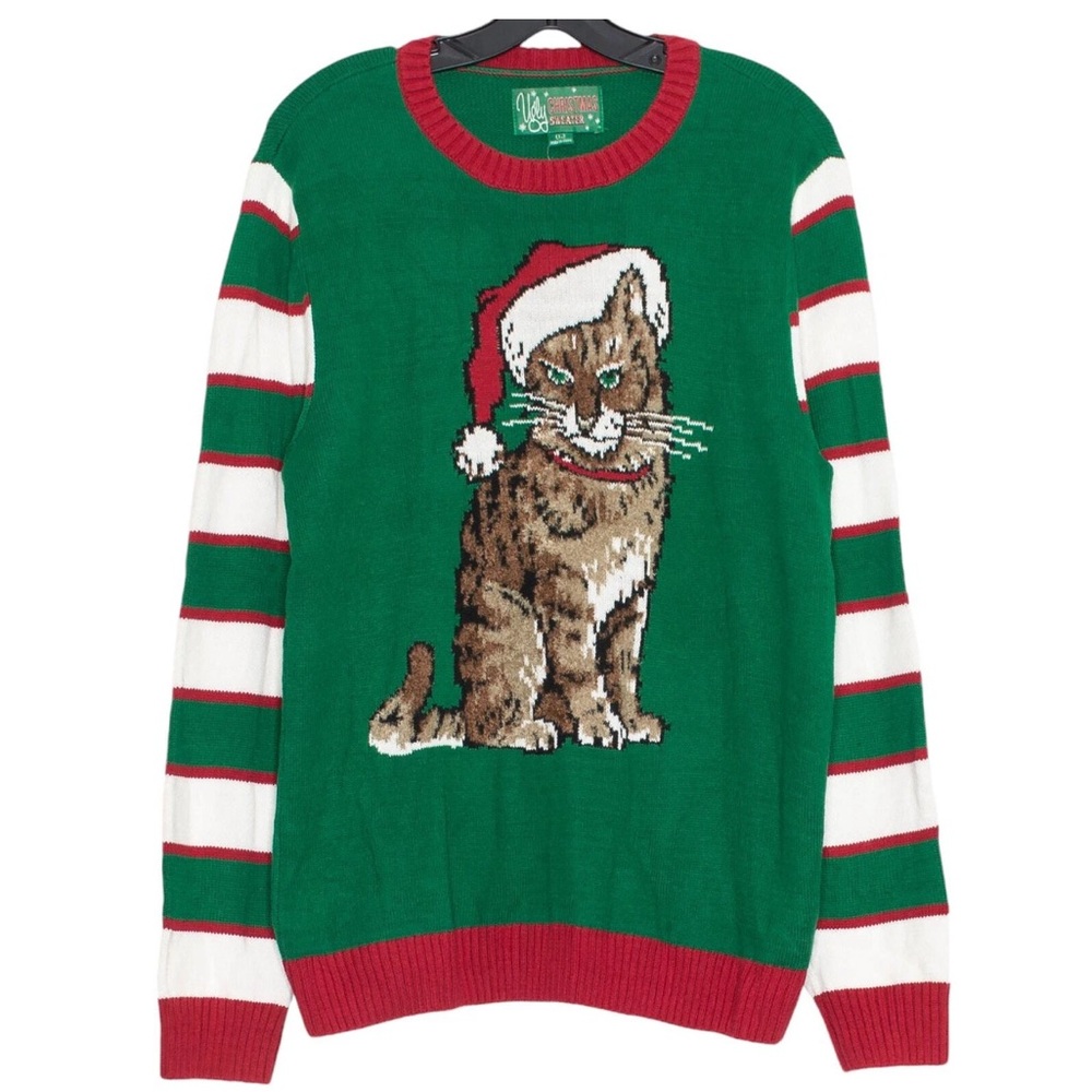 Ugly Christmas Sweater Womens Crazy Cat Lady Casual Holiday MED Cotton Blend EUC